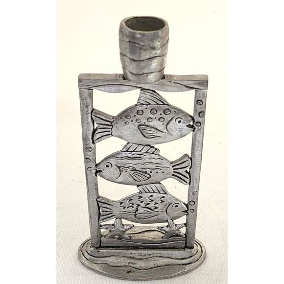 Candle Holder-Pewter-Fish-Taper Candle-7" Tall-One Candle Holder - Picture 7 of 9